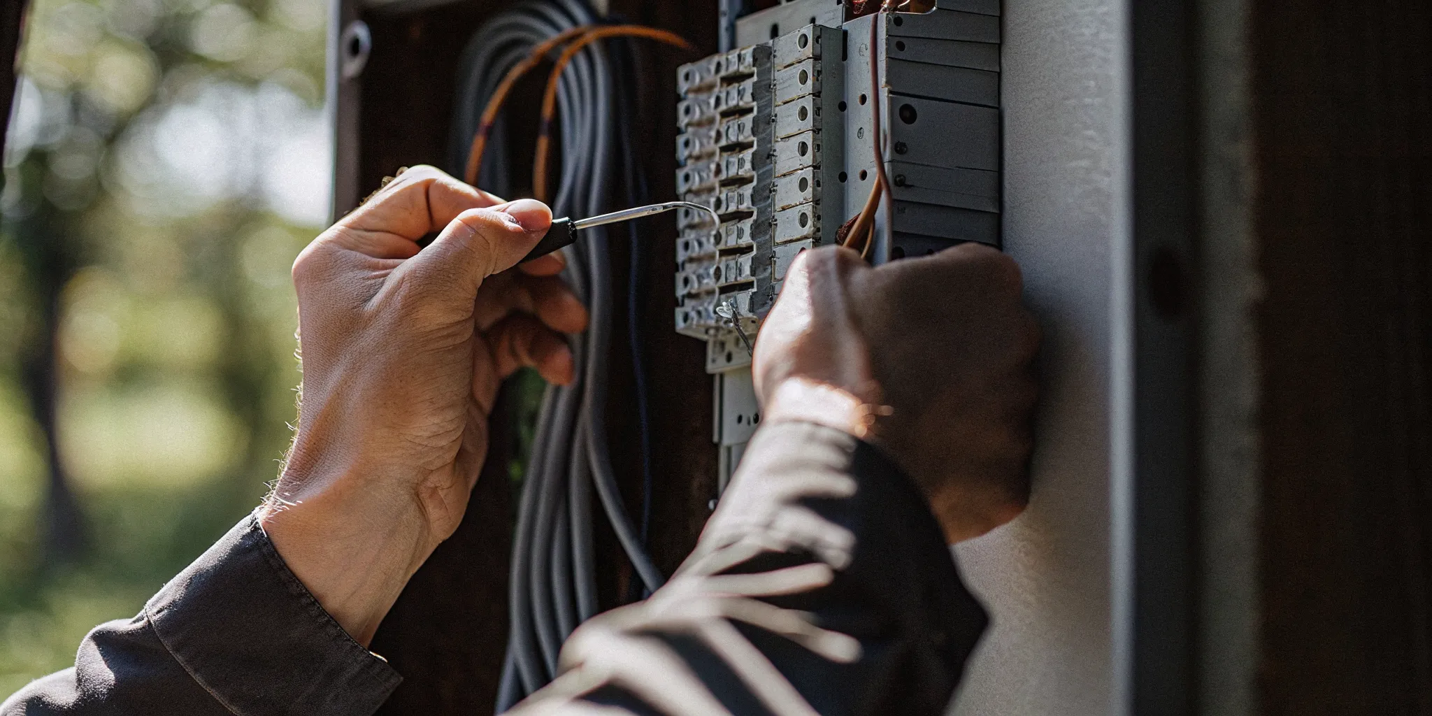 Electrician working safely on a residential electrical panel