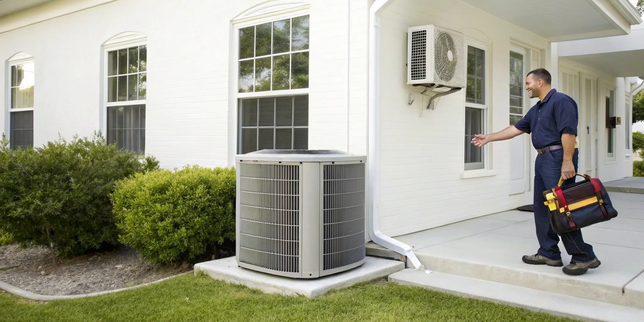 A technician from the best AC repair company services an outdoor AC unit.