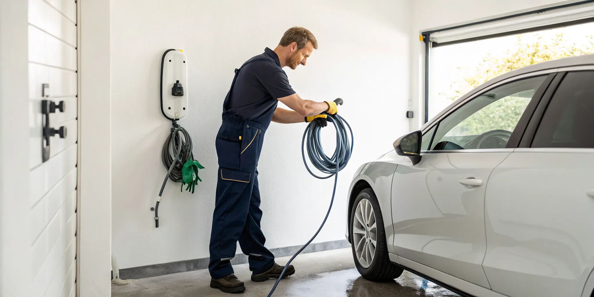 The best home EV charger installer mounts a new unit in a residential garage.