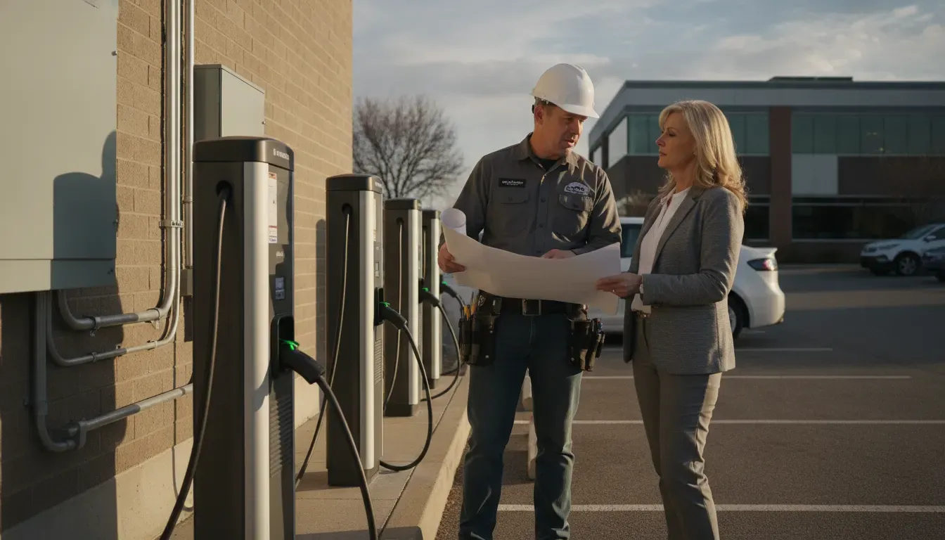 Commercial EV charging station installation planned with a Schaumburg or Palatine business property manager