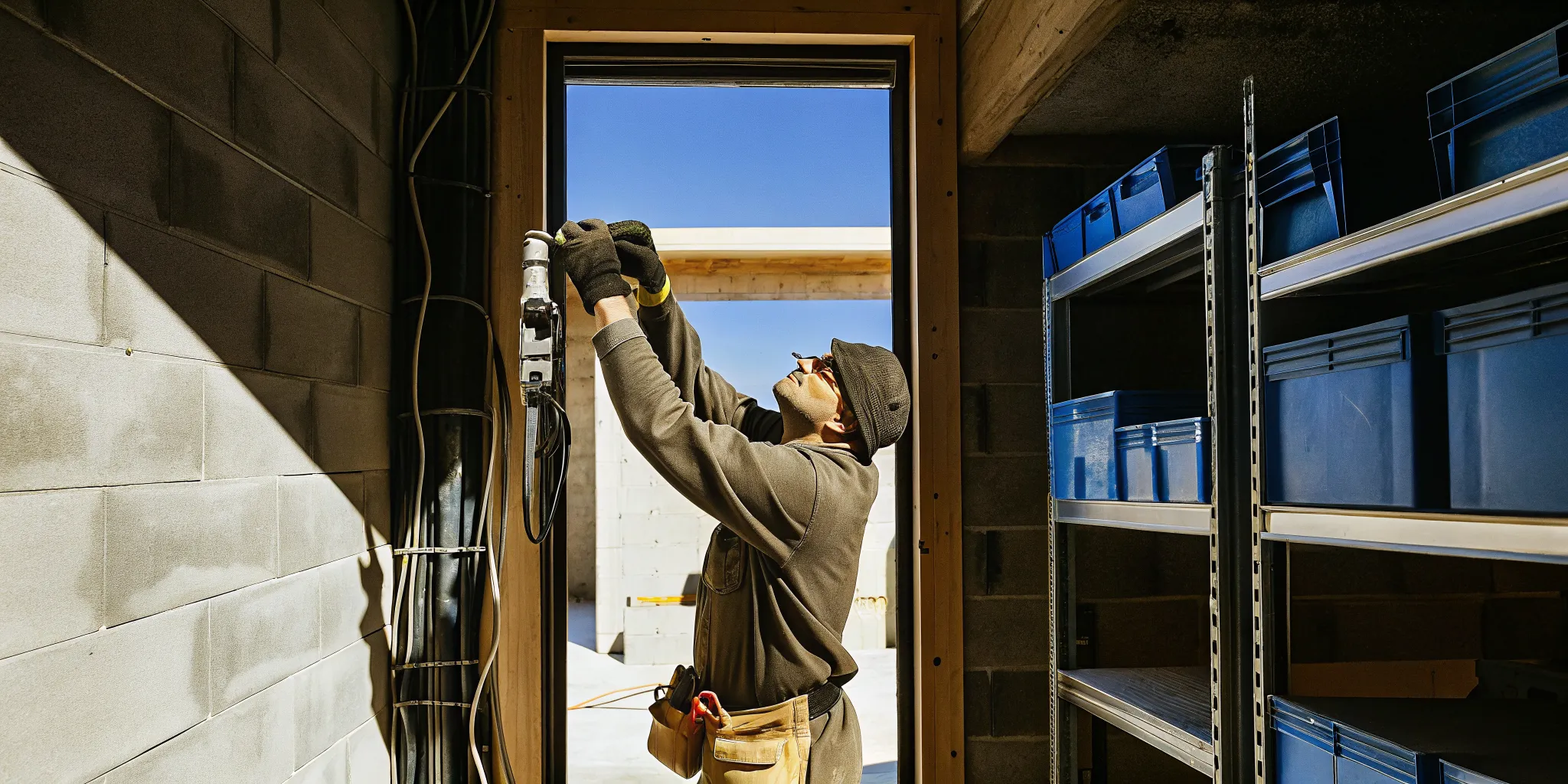 Electrician working on residential wiring