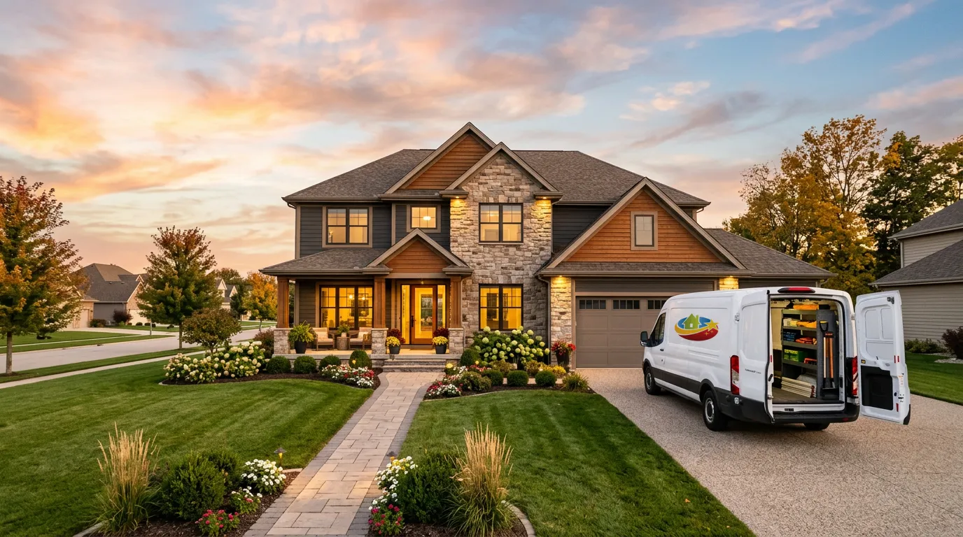 Brilliant Home Services service vehicle at a suburban home