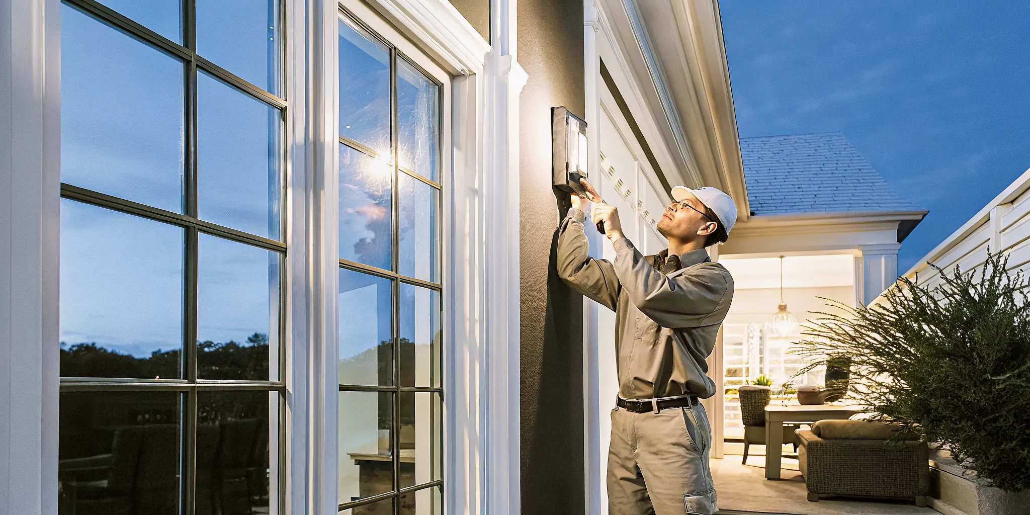 Professional electrician inspecting a residential electrical panel in an Inverness, Illinois home