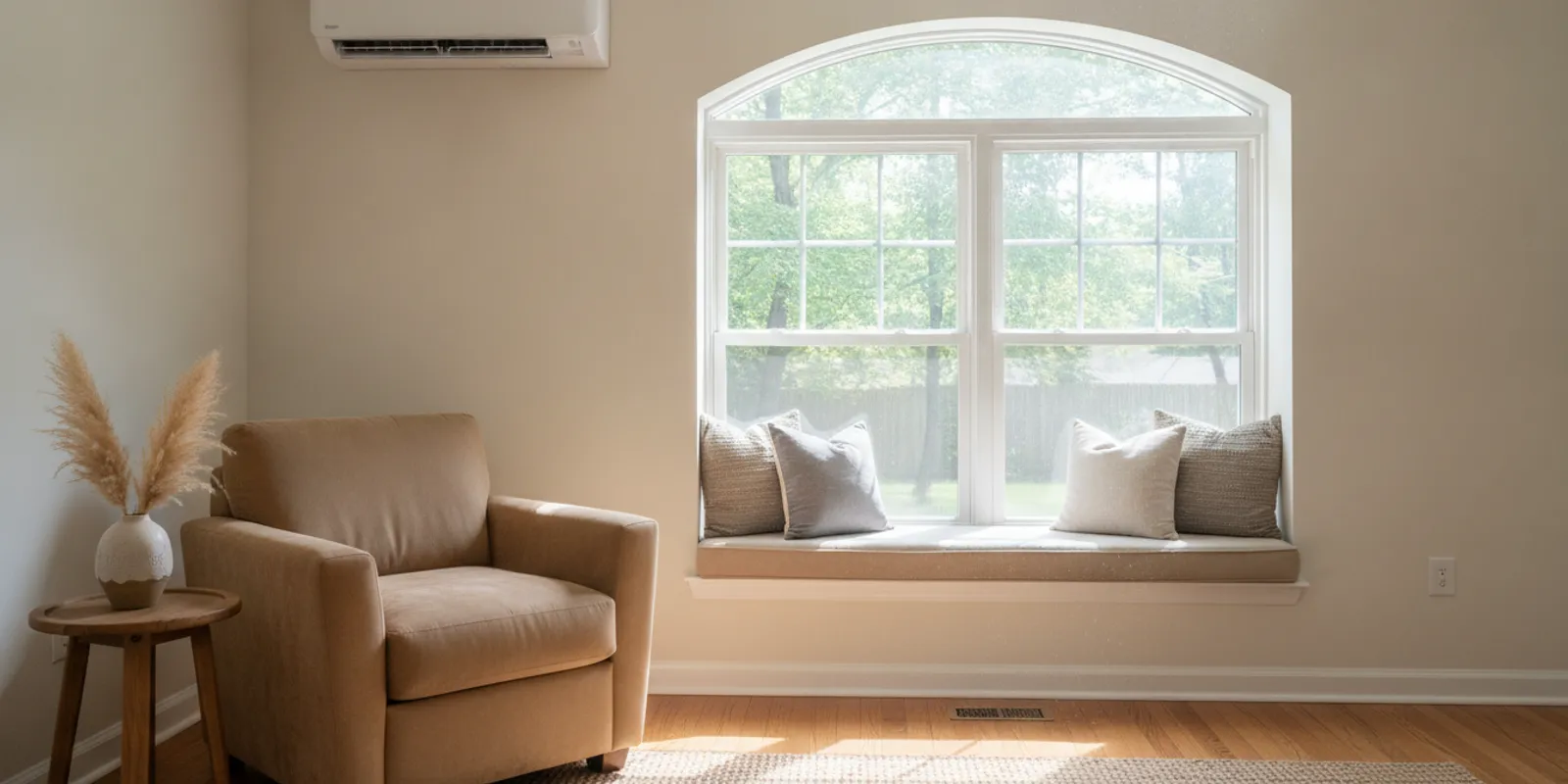 Wall-mounted ductless mini-split in a bright Barrington-area home addition