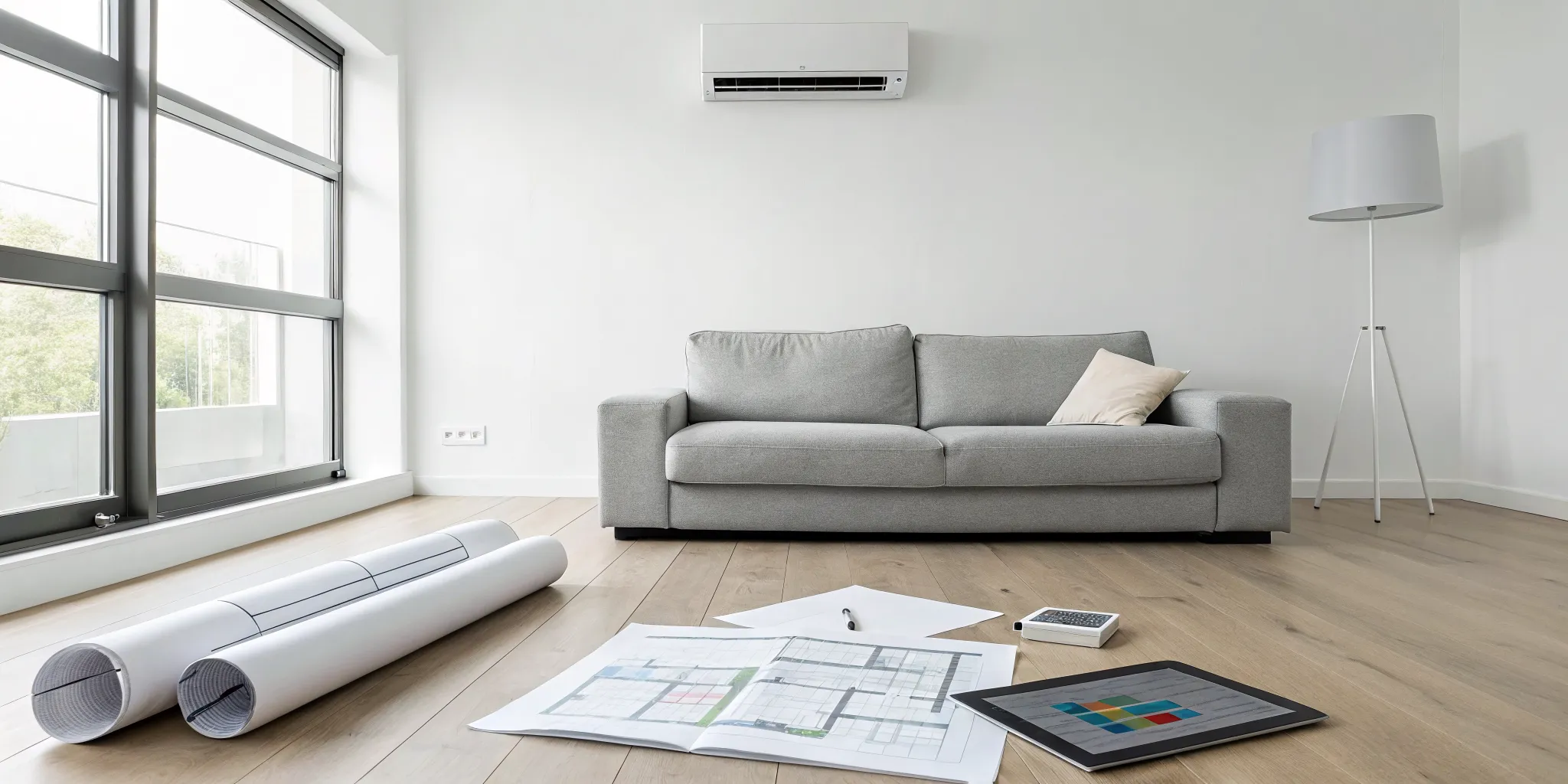 A wall AC unit in a living room for a guide on what size AC unit you need.
