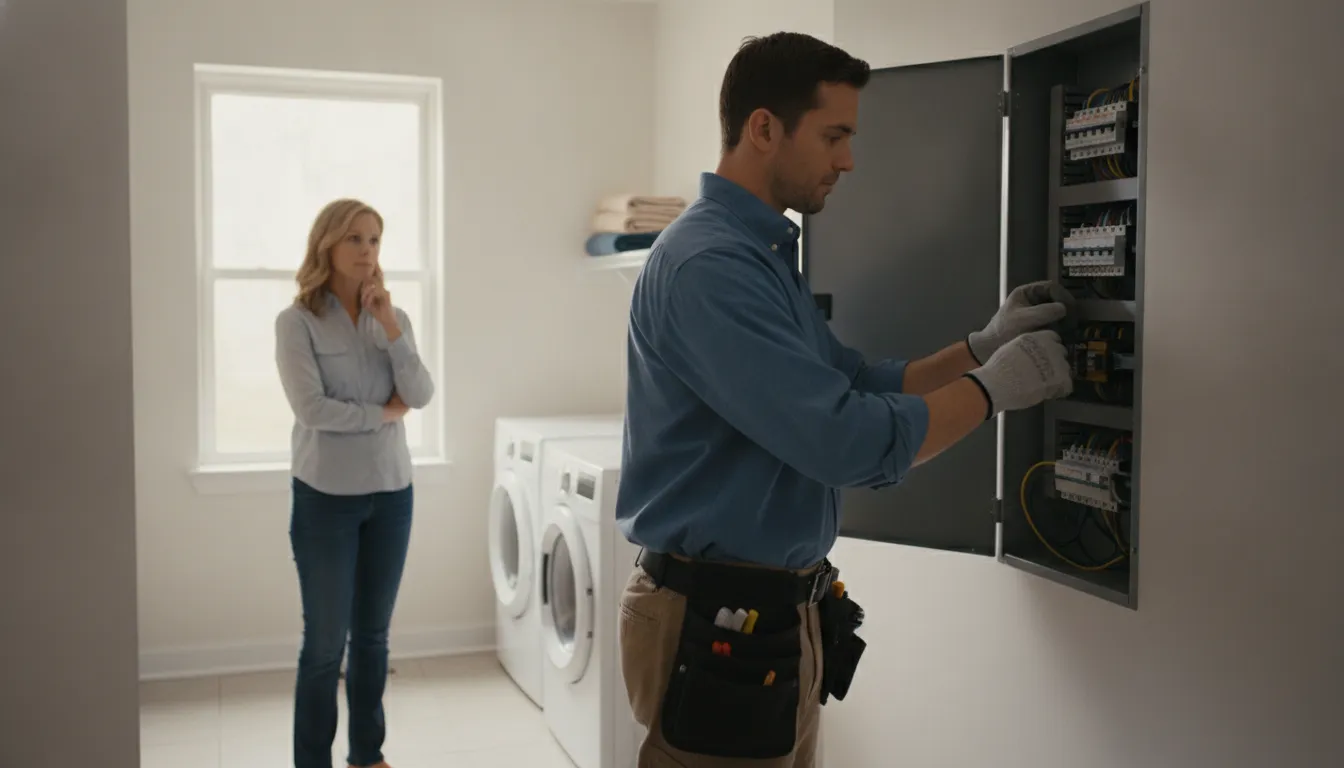 Electrician assessing a residential electrical panel in Barrington, Illinois