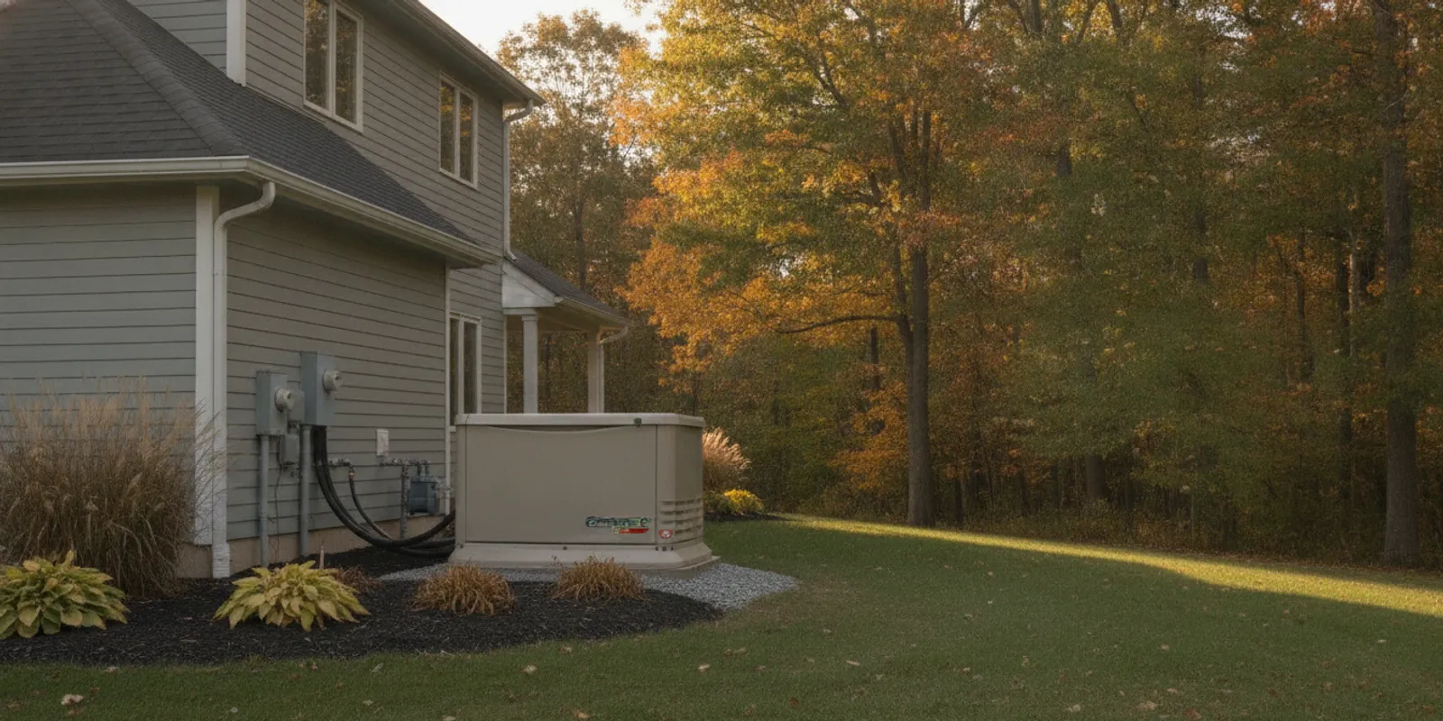 Standby generator installed beside a suburban home